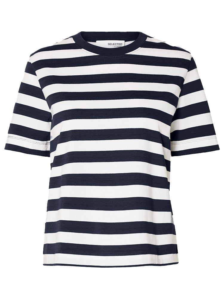 Selected Femme Striped Boxy Tee Dark Sapphire