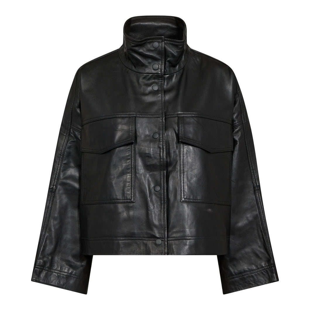 co'couture  Phoebe Leather Box Jacket Black