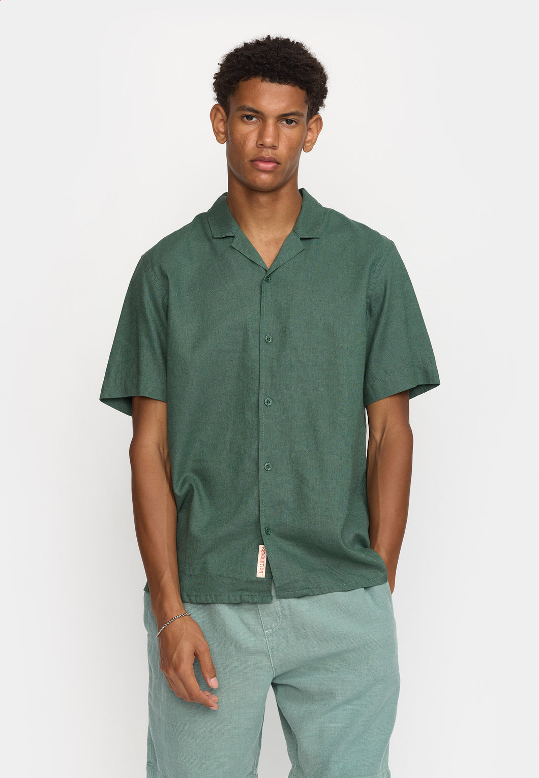 Revolution Cuban Short Sleeve Shirt Dust Green