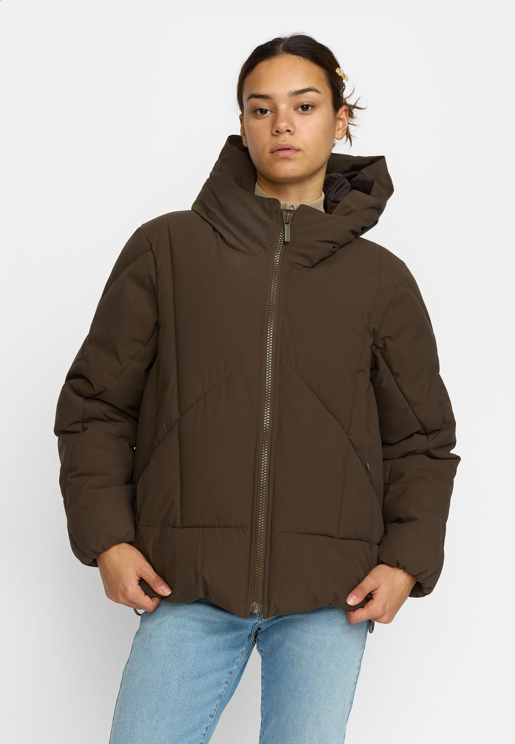 Selfhood Hooded Puffer Dark Brown