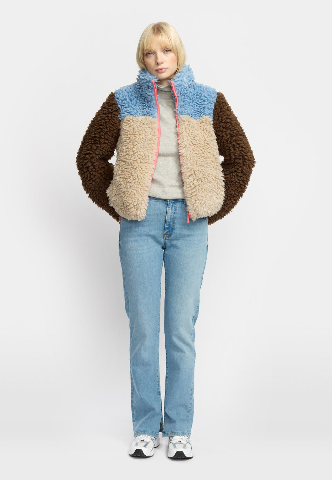 Selfhood  Chunky Block Teddy Jacket Blue