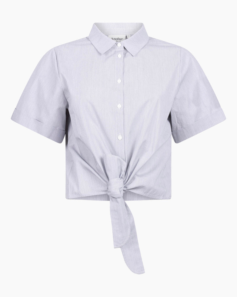 Another Label Bois Cotton Shirt  White-Navy Stripes