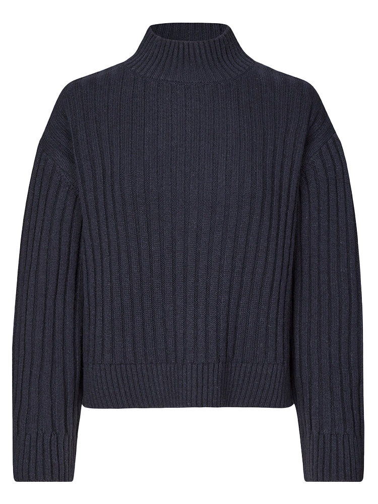 Modstrom Fulton Rib Knit T-Neck Navy Sky